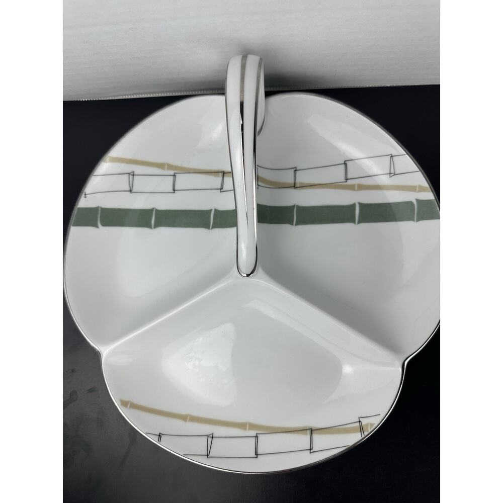 Vintage Noritake China Green divided serving dish, 3 Section Tray MCM